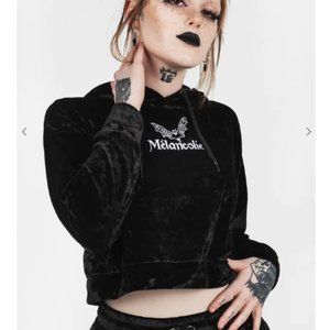 Disturbia Noughty Crop Velvet Hoodie Melancolie